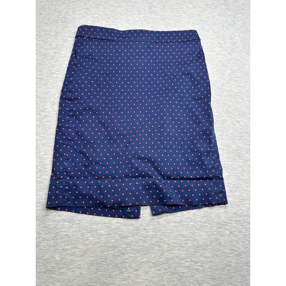 J.CREW The‎ Pencil Mini Skirt Women Sz 0 Navy Blue with Red Polka Dot Zip